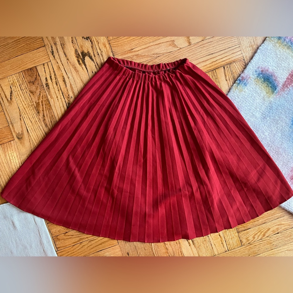 Vintage Deep Red Pleated Skirt